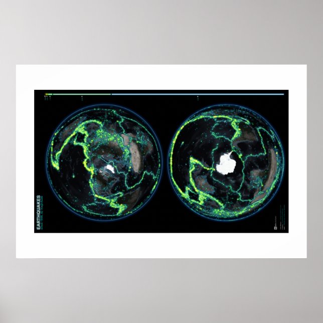 Póster Terremotos desde 1898, visão global (Frente)