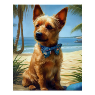 Póster Terrier Australiano na Praia presente de verão par