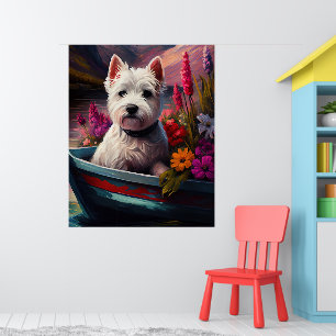 Poster Terrier branco da Highlândia Ocidental no barco
