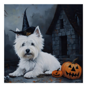 Póster Terrier Branco do West Highland Abóbora Dia das Br