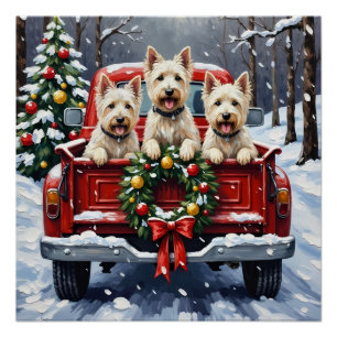 Póster Terrier Branco do West Highland no Caminhão Vermel