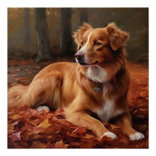 Póster Terrier da Nova Escócia no Outono as Folhas Caem