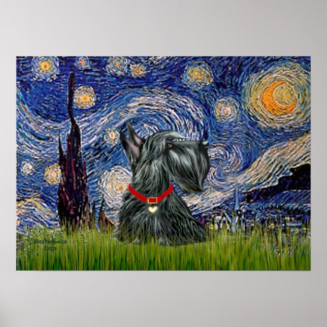 Póster Terrier Escocês 12c -Noite Estrelada (Frente)
