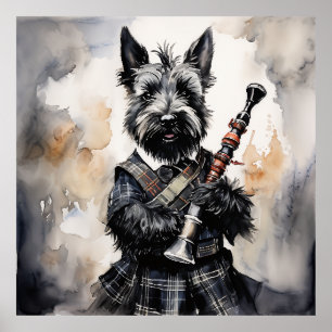 Poster Terrier escocês de papel em uma tinta de kilt