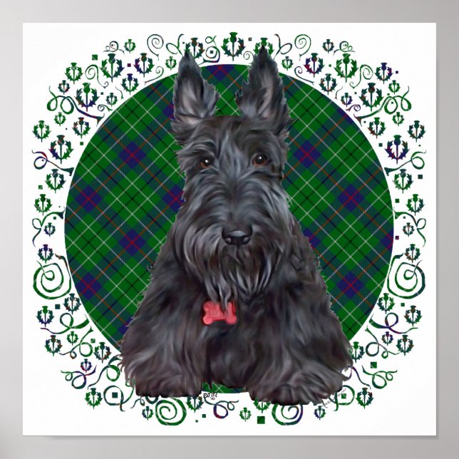 Póster Terrier Escocês em Tartan (Frente)
