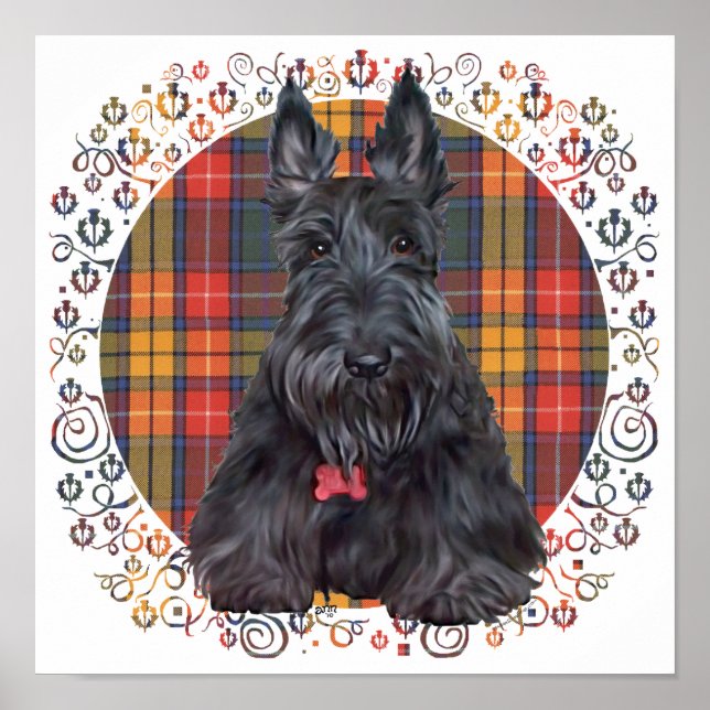 Póster Terrier Escocês em Tartan (Frente)