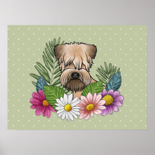 Poster Terrier Wheaten de Capa Macia Flores Coloridas Ver