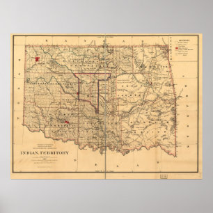 Poster Território Indiano Mapa Território de Oklahoma