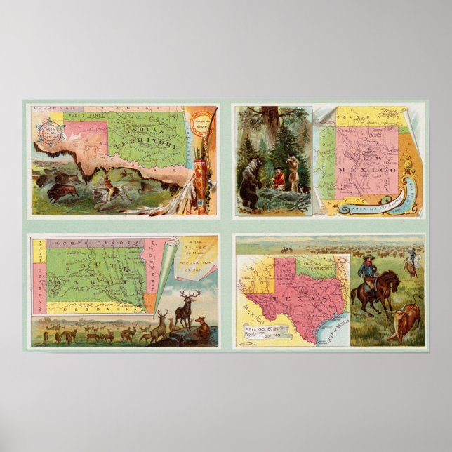 Póster Território Indiano, Novo México, Dakota do Sul, Te (Frente)