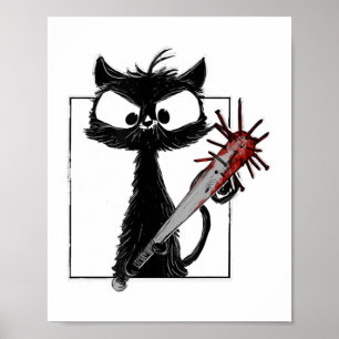 Poster Terror de Beisebol Gato Preto no Halloween