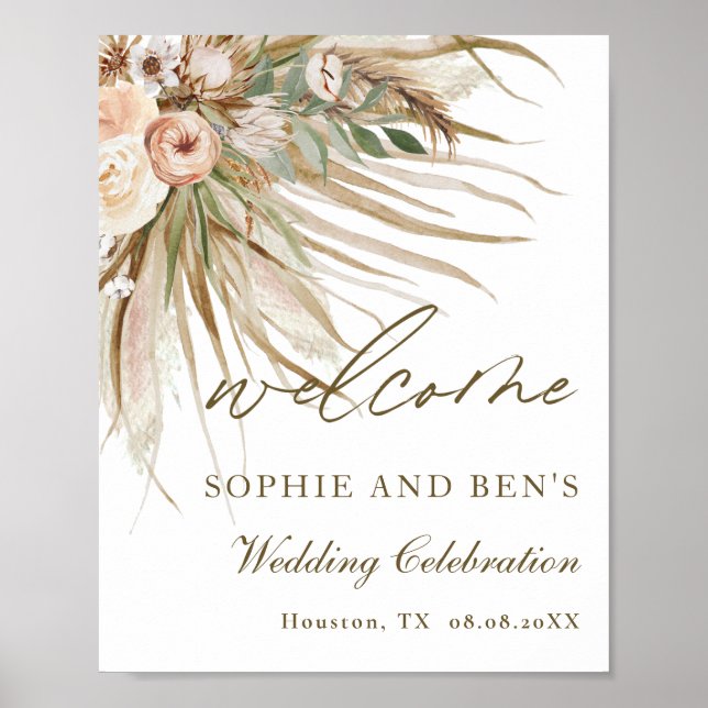 Poster Terroso Grama Seca de Pampas Floral Casamento Boas (Frente)