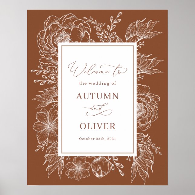Poster Terthy Boho Botânico Terracotta Wedding Welcome (Frente)