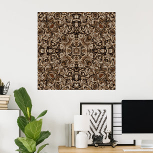 Poster Terthy Brown Swirl Mandala com Efeito Woodgrain