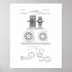 Poster Tesla Eletro Magnetic Motor Patent