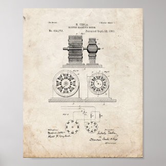 Póster Tesla Eletro Magnética Motor Patente - Olho Antigo
