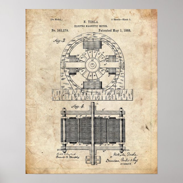 Poster Tesla Eletro Motor Patent (Frente)