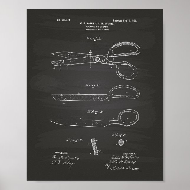 Poster Tesoura 1899 Patent Art Chalkboard (Frente)