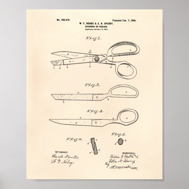 Poster Tesoura 1899 Patent Art Old Peper (Frente)