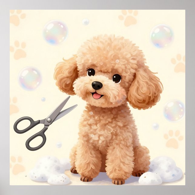 Poster Tesoura de Aparar Bolhas de Cachorrinho Fofinho  (Frente)