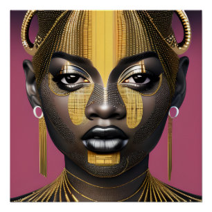 Póster Tessa Queen Ouro Brown Hair Black Melanin Afro