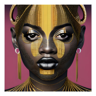 Póster Tessa Queen Ouro Brown Hair Black Melanin Afro