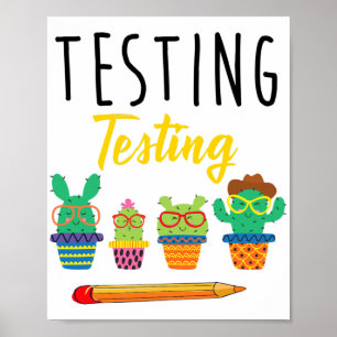 Poster Testando Estudantes do Dia de Teste do Cactus Cute