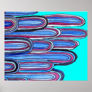 Poster Teste padrão azul da arte do aqua das ondas de