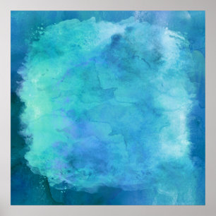 Póster Teste padrão azul da textura da aguarela da