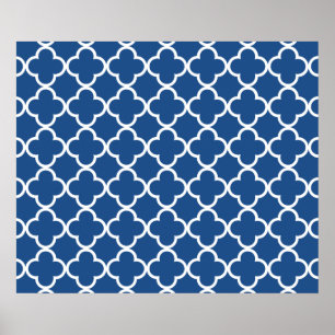 Póster Teste padrão azul e branco clássico do marroquin
