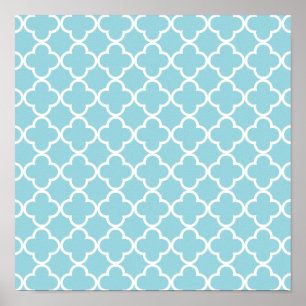 Póster Teste padrão branco azul marroquino de Quatrefoil