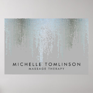 Poster Teste padrão de prata azul Luxe da chuva dos