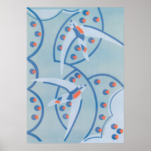 Póster Teste padrão do animal dos pássaros de Pochoir d