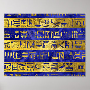 Póster Teste padrão egípcio dourado dos hieroglyphs