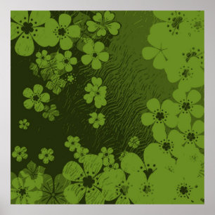 Poster Teste padrão floral verde do fundo do grunge da