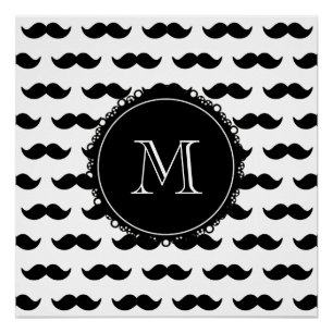 Póster Teste padrão preto do bigode, seu monograma