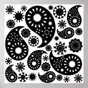 Póster Teste padrão preto e branco de Paisley