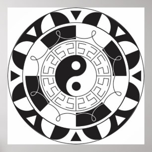 Póster Teste padrão preto e branco de Yin Yang