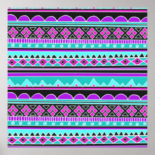 Póster Teste padrão tribal azul e roxo brilhante