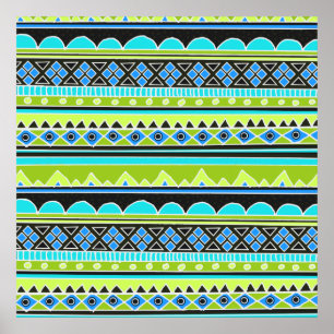Poster Teste padrão tribal verde e azul de néon