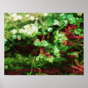 Poster Teste padrão verde vermelho legal da arte da flor