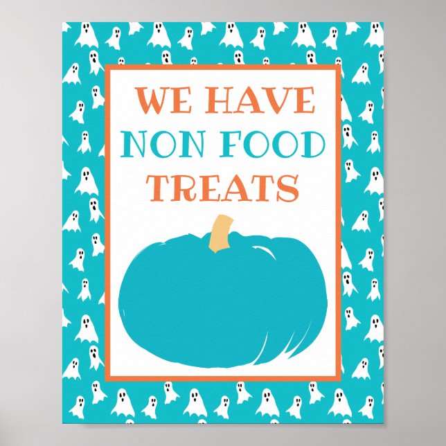 Poster Testes Não Comidas Pumpkin Teal Alergia Halloween (Frente)
