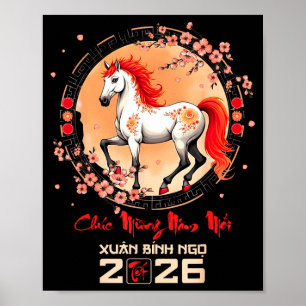Poster Tet 2026 Ano Vietnamita do Cavalo Zodíaco Lunar Ch