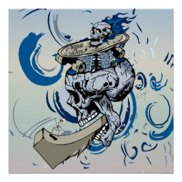 Póster Tête de mort et rampe de skateboard