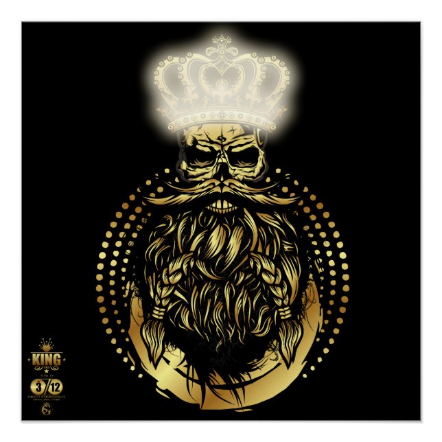 Póster Tête de mort hipster king skull roi barbu 3 (Frente)