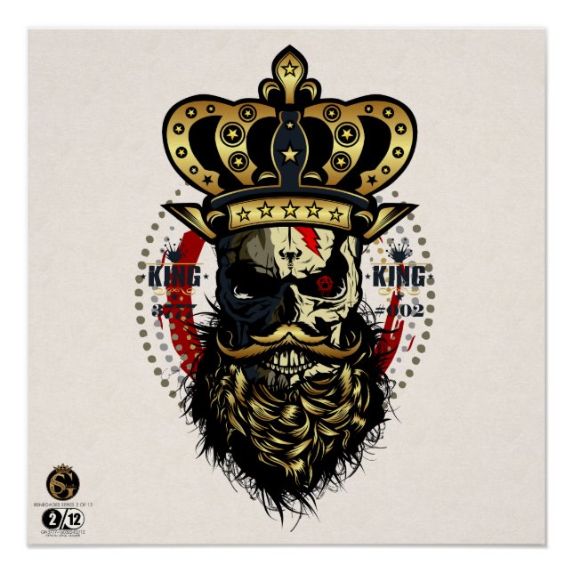 Póster Tête de mort hipster skulls barbu et moustachu  (Frente)