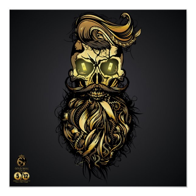 Póster Tête de mort hipster skulls barbu or moustachu   (Frente)