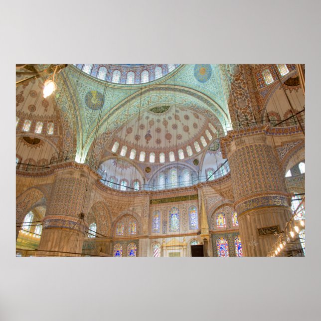 Póster Teto abobadado interior colorido da Mesquita Azul (Frente)