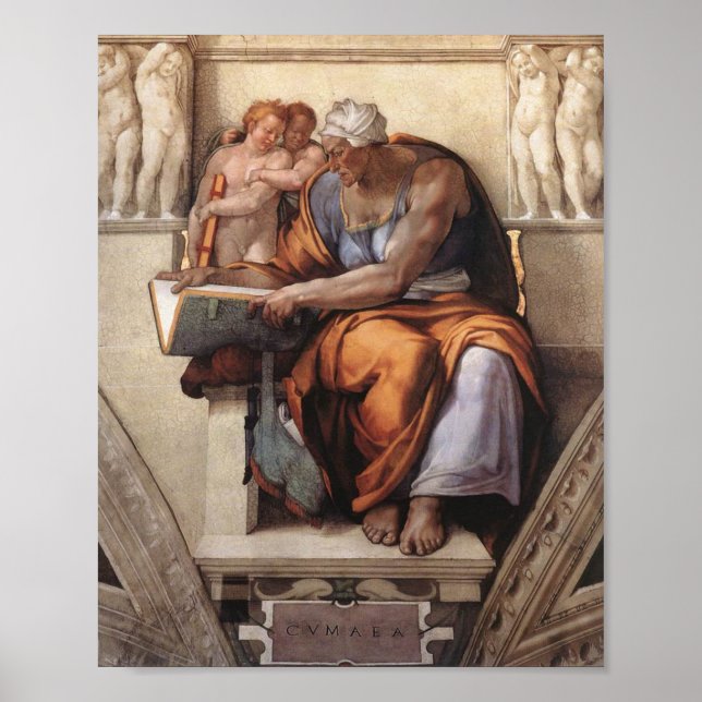 Poster Teto da Capela Sistina: Cumaean Sibyl Michelangelo (Frente)