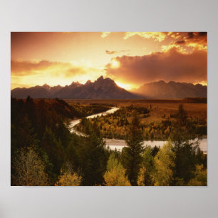 Poster Teton Range at sunset, from Snake River