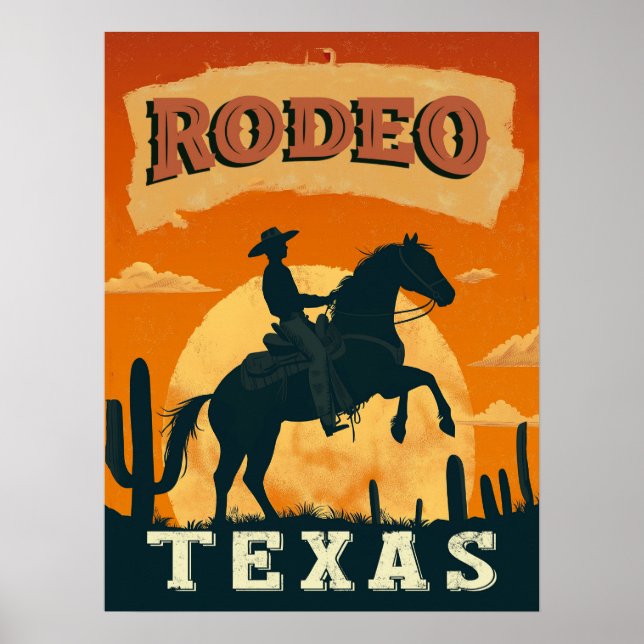 Poster Texas Cowboy Rodeo Vintage (Frente)